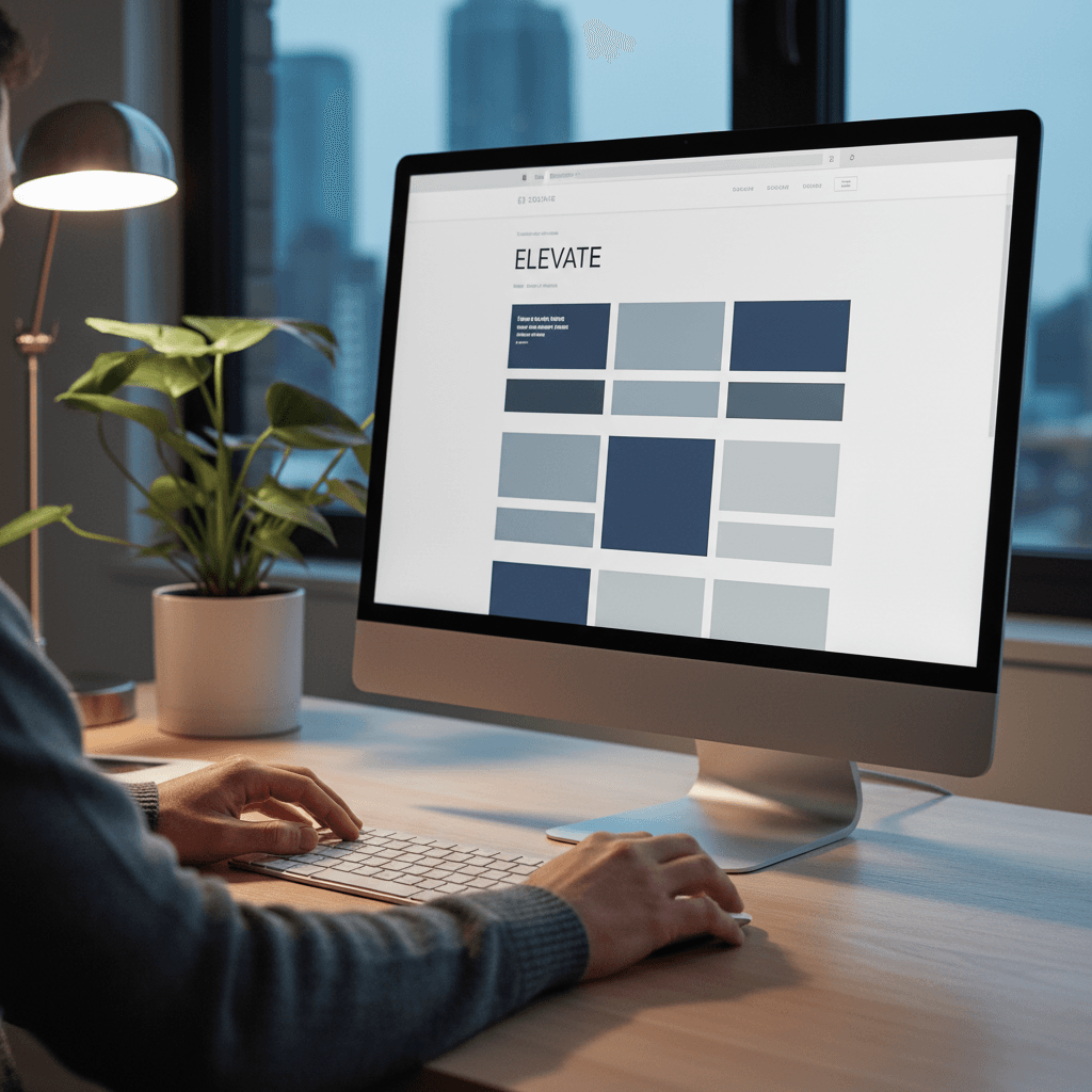 Designer's hands editing a modern website on a monitor