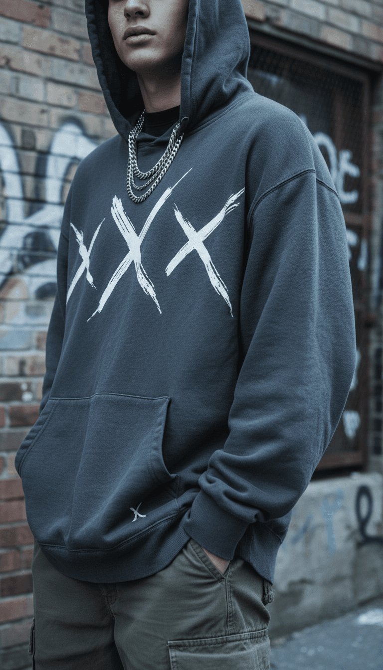 Young person in fresh streetwear leaning against a wall in style