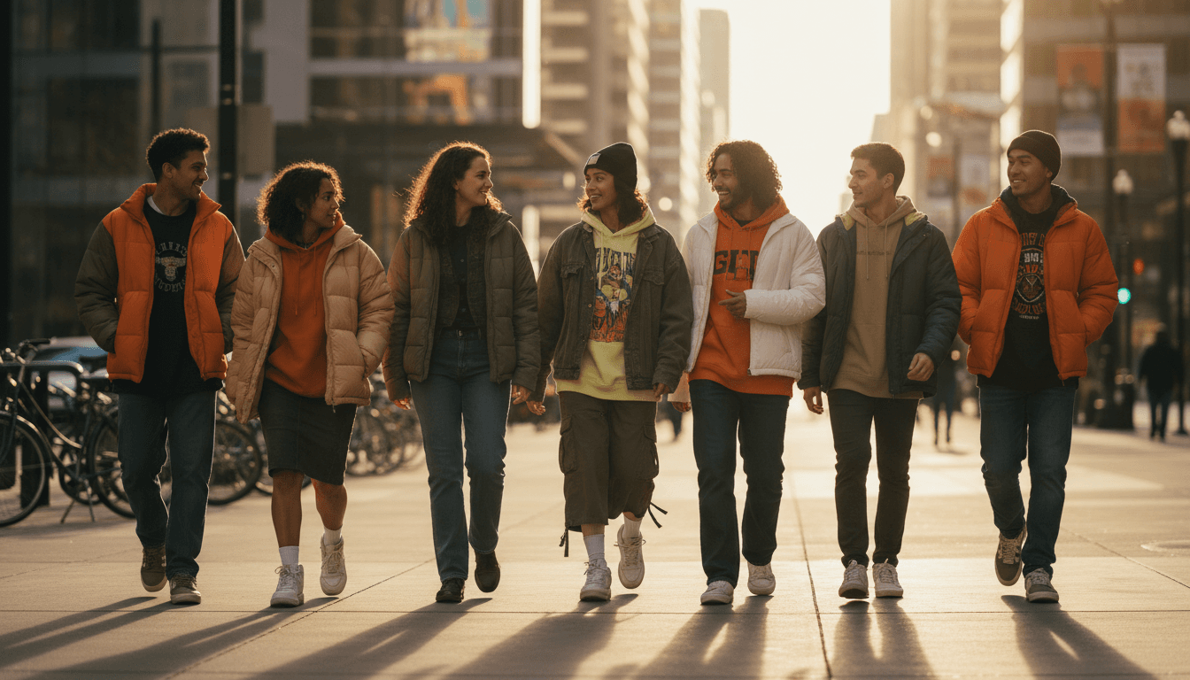 Young adult in streetwear walking outdoors
