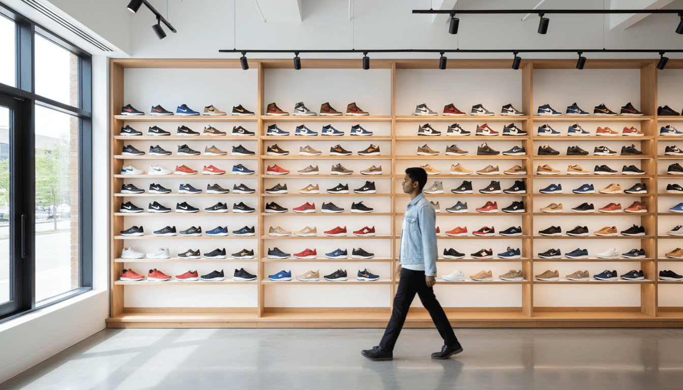 Fresh sneakers on display in a modern boutique
